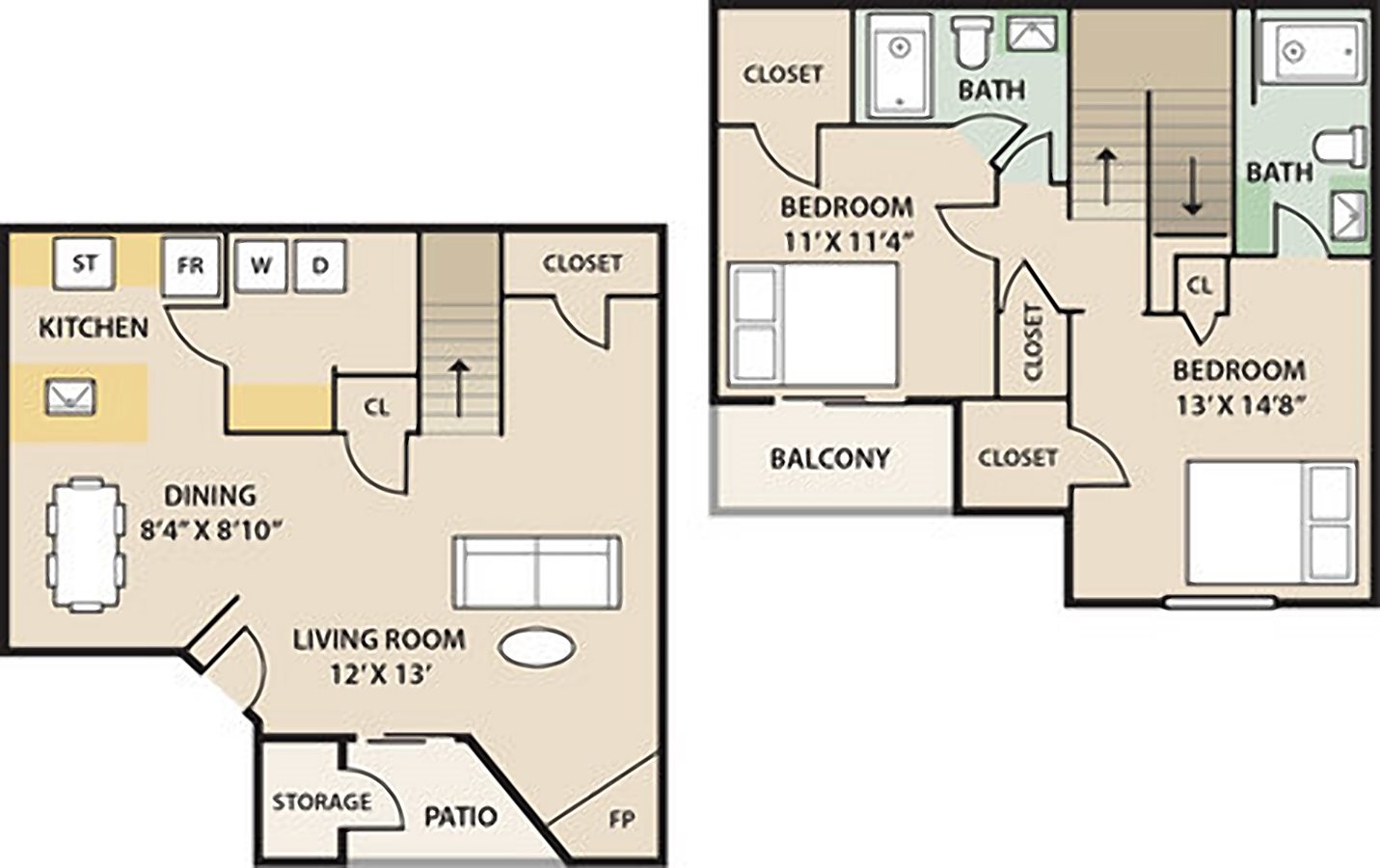 The Waterford Townhome The Glades 2 Bedroom 2 Bath Townhome